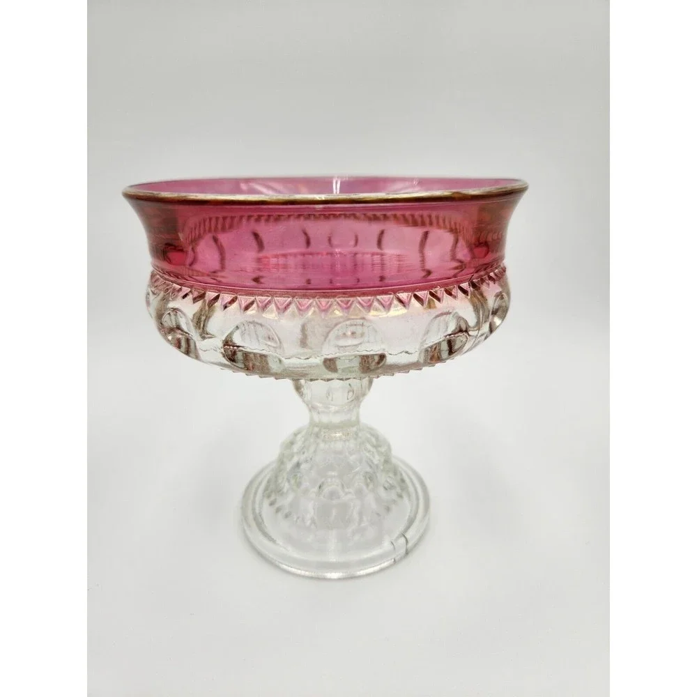 Vintage Kings Crown Thumbprint Compote Pedestal Bowl Candy Dish ruby red flashed
